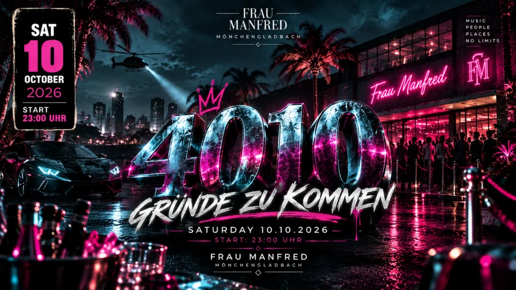 4010 Gründe zu kommen – Saturday – 10.10.26 – Frau Manfred Mönchengladbach
